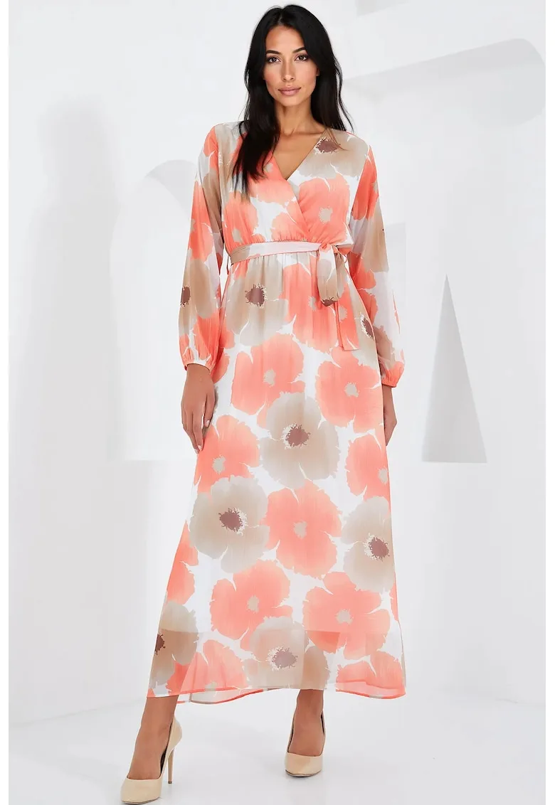 Rochie maxi dama - HiCCUP - decolteu in V - poliester - multicolor