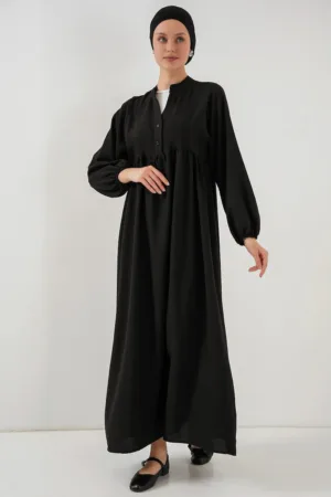 Rochie maxi dama - HiCCUP - poliester - decolteu in V si nasturi - negru