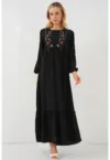 Rochie maxi dama -  brodata - poliester/elastan - negru