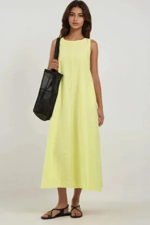 Rochie maxi - dama - colectia Mixray - cu guler rotund - fara maneci - in forma de A -