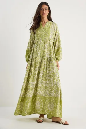 Rochie maxi dama -  croi lejer - viscoza - decolteu in V - verde -