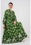 Rochie maxi dama  cu imprimeu - decolteu in V - viscoza - verde