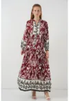 Rochie maxi dama - HiCCUP - decolteu in V - inchidere cu nasturi - textil - multicolor