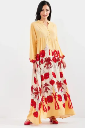 Rochie maxi dama - HiCCUP - din viscoza - cu imprimeu - decolteu in V - multicolor