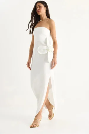 Rochie maxi dama - fara bretele - poliester/elastan - alb