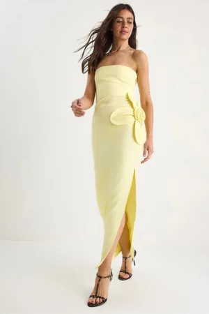 Rochie maxi dama - fara bretele - poliester/elastan - galben