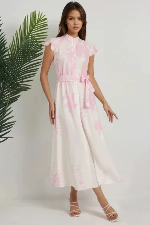 Rochie maxi dama - imprimeu floral - roz - textil