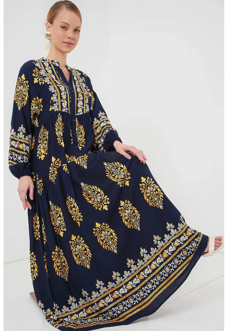 Rochie maxi dama - HiCCUP - inchidere cu nasturi - viscoza - cu imprimeu - multicolor