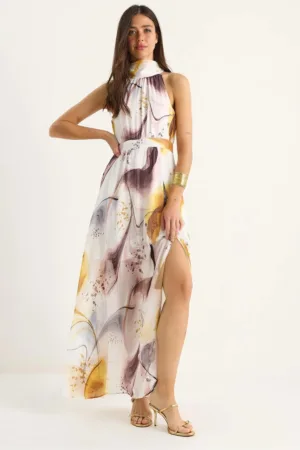 Rochie maxi dama poliester - cu imprimeu - multicolor