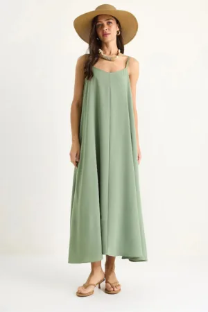 Rochie maxi dama -  poliester/bumbac - verde