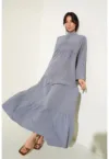 Rochie maxi dama -  poliester/lycra - croiala lejera - gri -