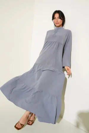 Rochie maxi dama -  poliester/lycra - croiala lejera - gri -