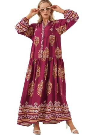 Rochie maxi dama - HiCCUP - viscoza - cu imprimeu - decolteu V - multicolor