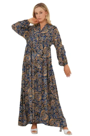 Rochie maxi dama viscoza - decolteu V - cu imprimeu - multicolor