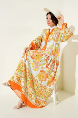 Rochie maxi dama HiCCUP - viscoza - decolteu V - cu nasturi - multicolor