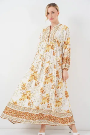 Rochie maxi dama  viscoza - decolteu in V - cu nasturi - multicolor