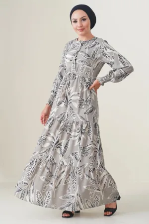 Rochie maxi dama - HiCCUP - viscoza - decolteu rotund - bej