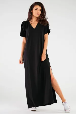 Rochie maxi de bumbac cu maneci scurte -
