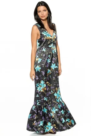 Rochie maxi de satin cu decolteu in V