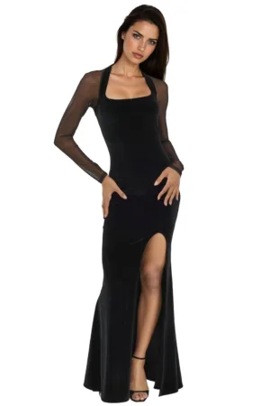 Rochie maxi de seara -  Jerseu - Negru - Bodycon