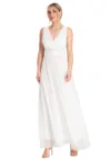 Rochie maxi de seara -  alb - volane - poliester/elastan -