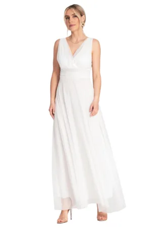 Rochie maxi de seara - alb - volane - poliester/elastan -