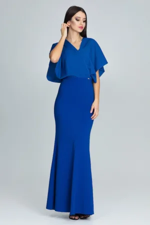 Rochie maxi de seara maneci evazate - albastru - eleganta - poliester