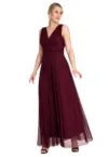 Rochie maxi de seara -  volane - rosu - poliester/elastan -