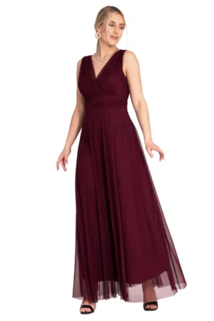 Rochie maxi de seara - volane - rosu - poliester/elastan -