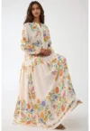 Rochie maxi -  decolteu in V - bej - textil