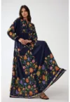 Rochie maxi -  decolteu in V - bleumarin - textil