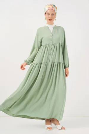 Rochie maxi - HiCCUP - decolteu in V - croiala lejera - verde - textil