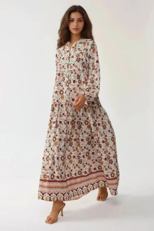 Rochie maxi - decolteu in V - multicolor - textil