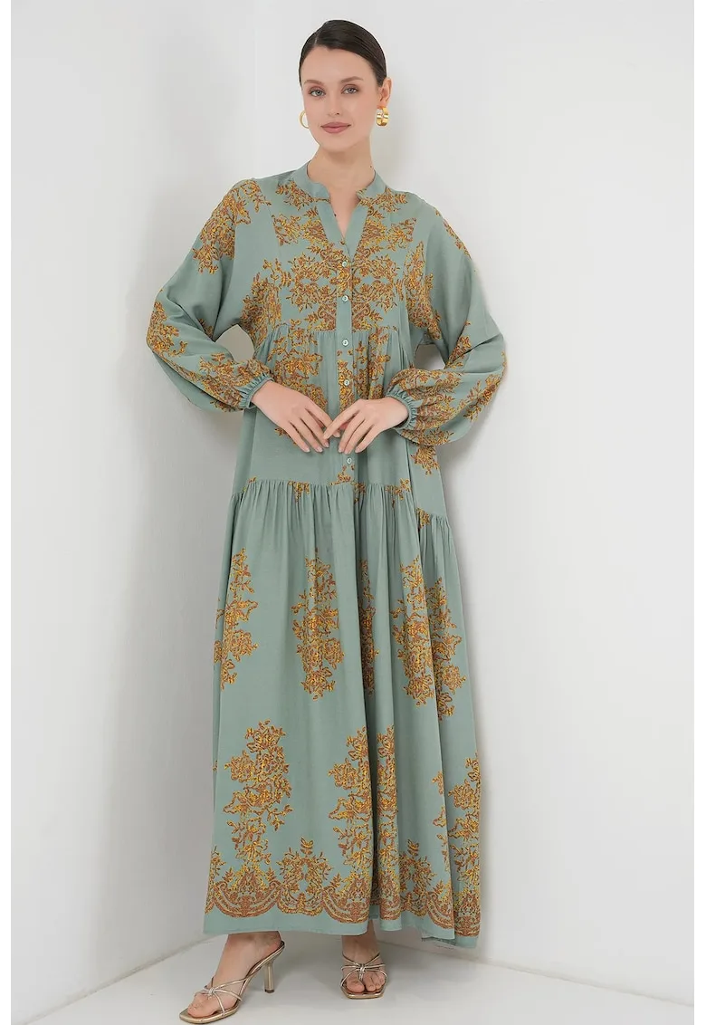 Rochie maxi - HiCCUP - decolteu in V - verde/galben