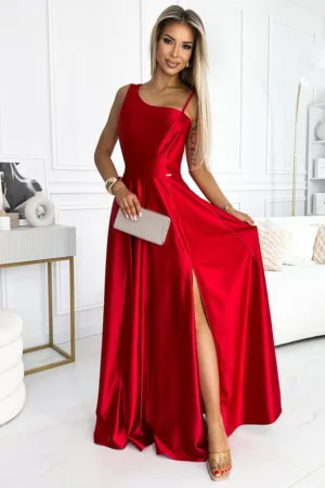 Rochie maxi din satin cu un umar -
