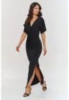 Rochie maxi drapata cu decolteu in V