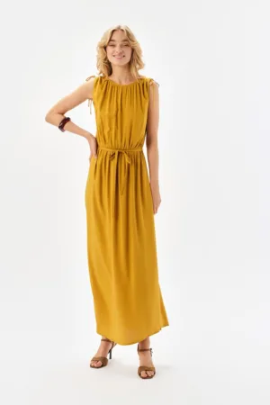 Rochie maxi dreapta cu cordon in talie