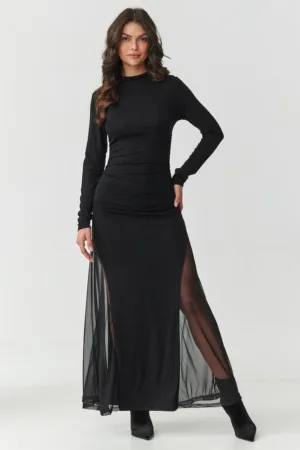 Rochie maxi eleganta cu insertii din tul