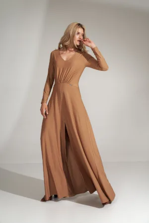 Rochie maxi eleganta - fanta - bej - poliester