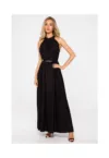 Rochie maxi evazata cu curea aurie - Poliester