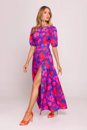 Rochie maxi evazata cu imprimeu -