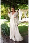Rochie maxi evazata cu maneci ample - Bej