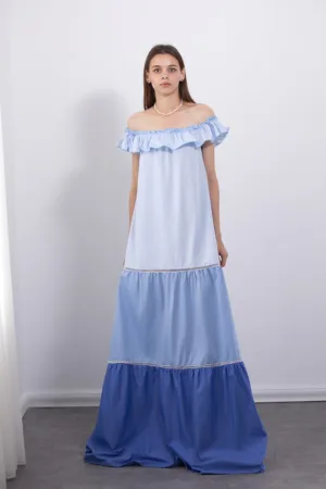 Rochie maxi evazata cu model stratificat