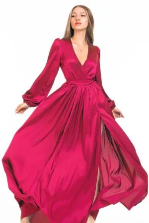 Rochie maxi evazata cu slit