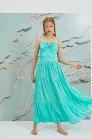 Rochie maxi evazata din amestec de lyocell