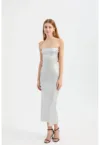 Rochie maxi -  fara bretele - gri - jerseu -