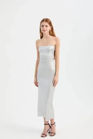 Rochie maxi -  fara bretele - gri - jerseu -