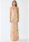 Rochie maxi -  fara bretele - imprimeu floral - multicolor - tul
