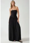 Rochie maxi  fara bretele - neagra - jerseu - cu buzunare ascunse