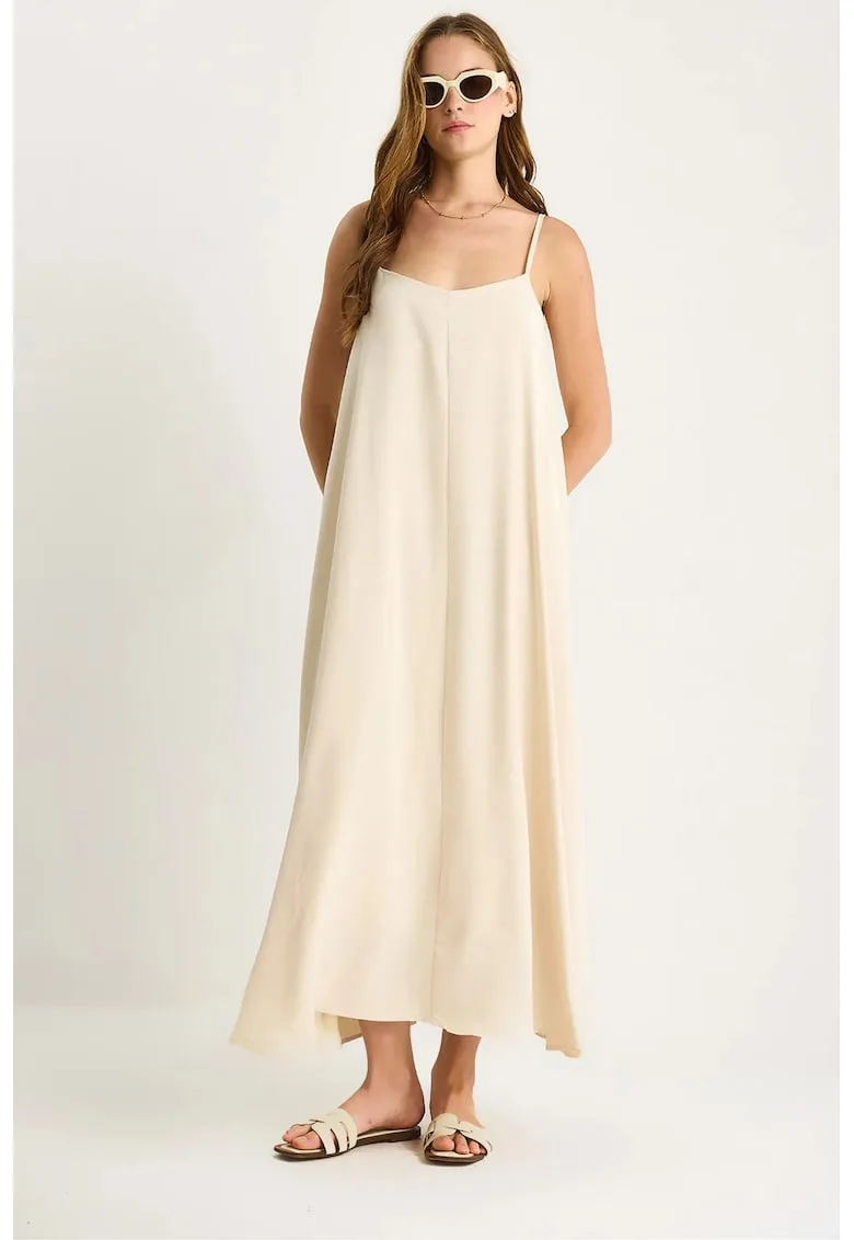 Rochie maxi fara bretele - textil - bej